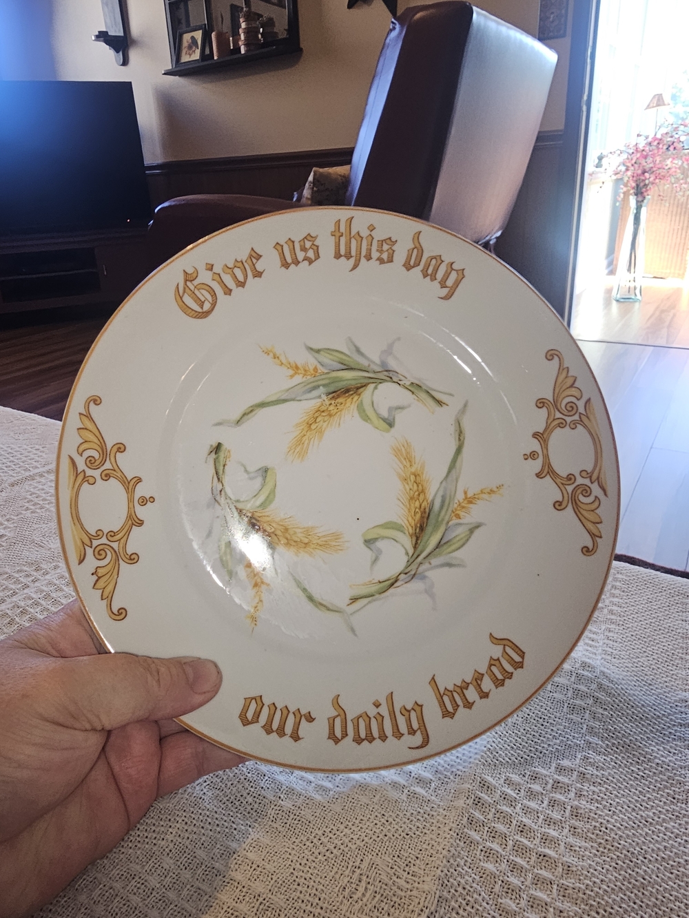 Vintage Early 1900's Bavarian Faith-Inspired Decorative Wheat Accent Plate